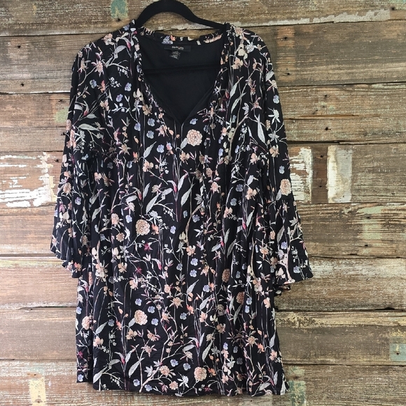 Style & Co. Black Nylon Floral Tunic Top W/ 3/4 Sleeves, Plus Size 1X, NWT - Picture 1 of 5